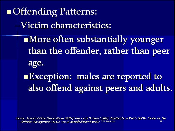 Offending Patterns 2 Juvenile Sex Offenders CEUs